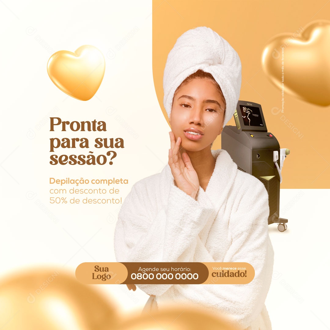 Pronta para Sua Sessão Depilação a Laser Social Media PSD Editável