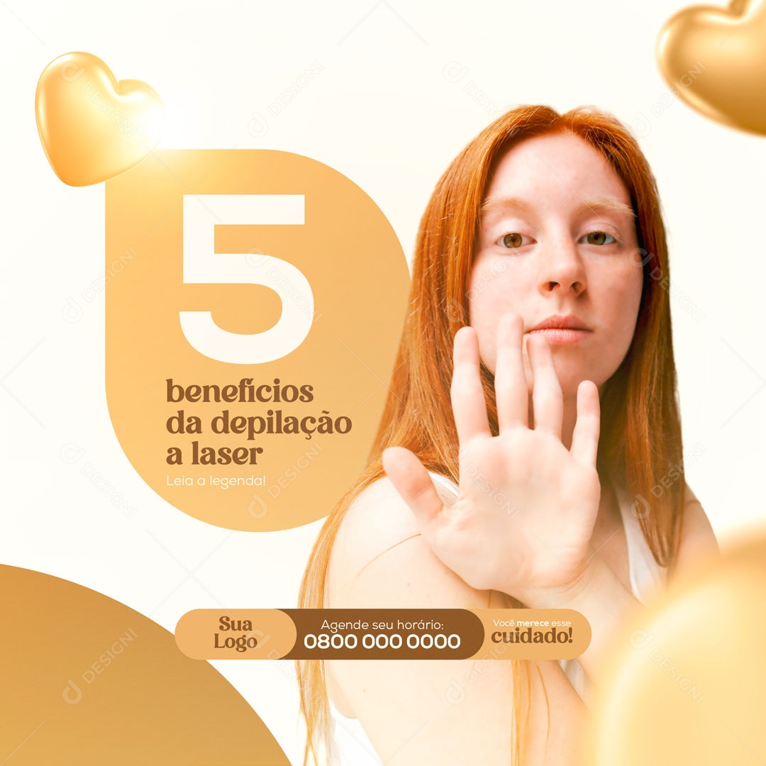 Social Media 5 Benefícios da Depilação a Laser Social Media PSD Editável