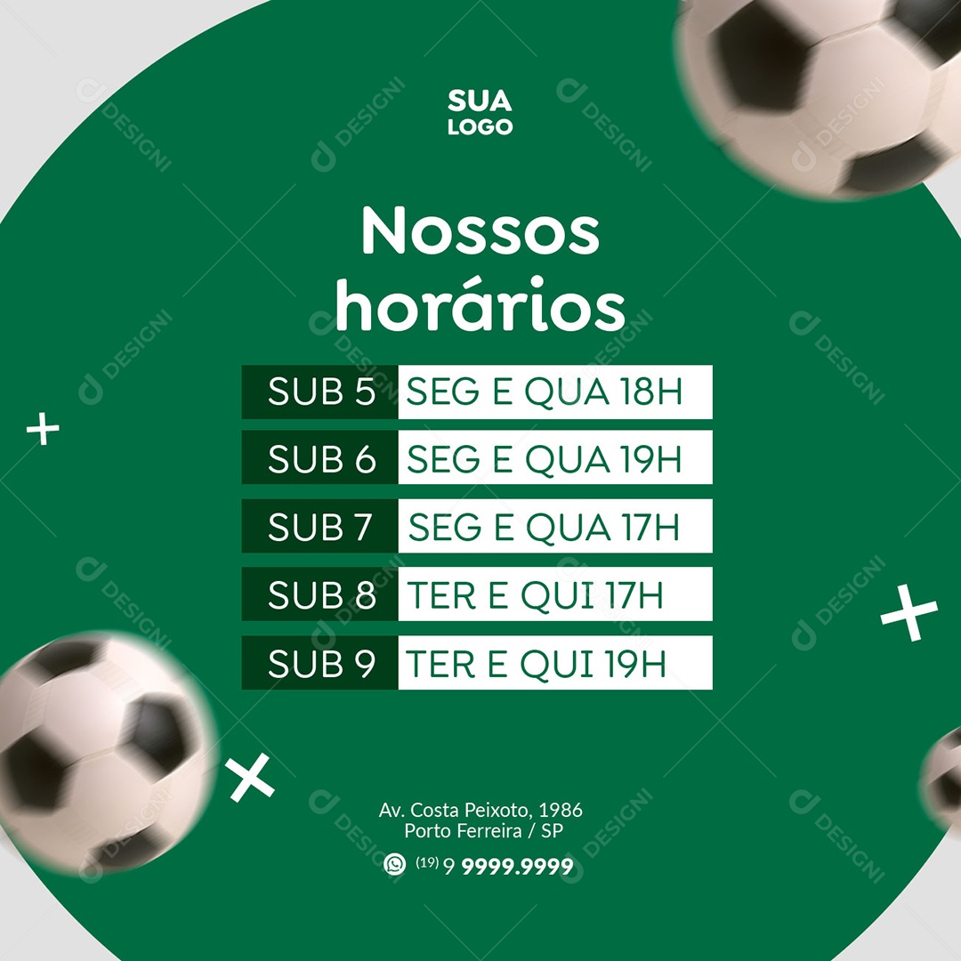 Nossos Horários Escolinha de Futebol Social Media PSD Editável