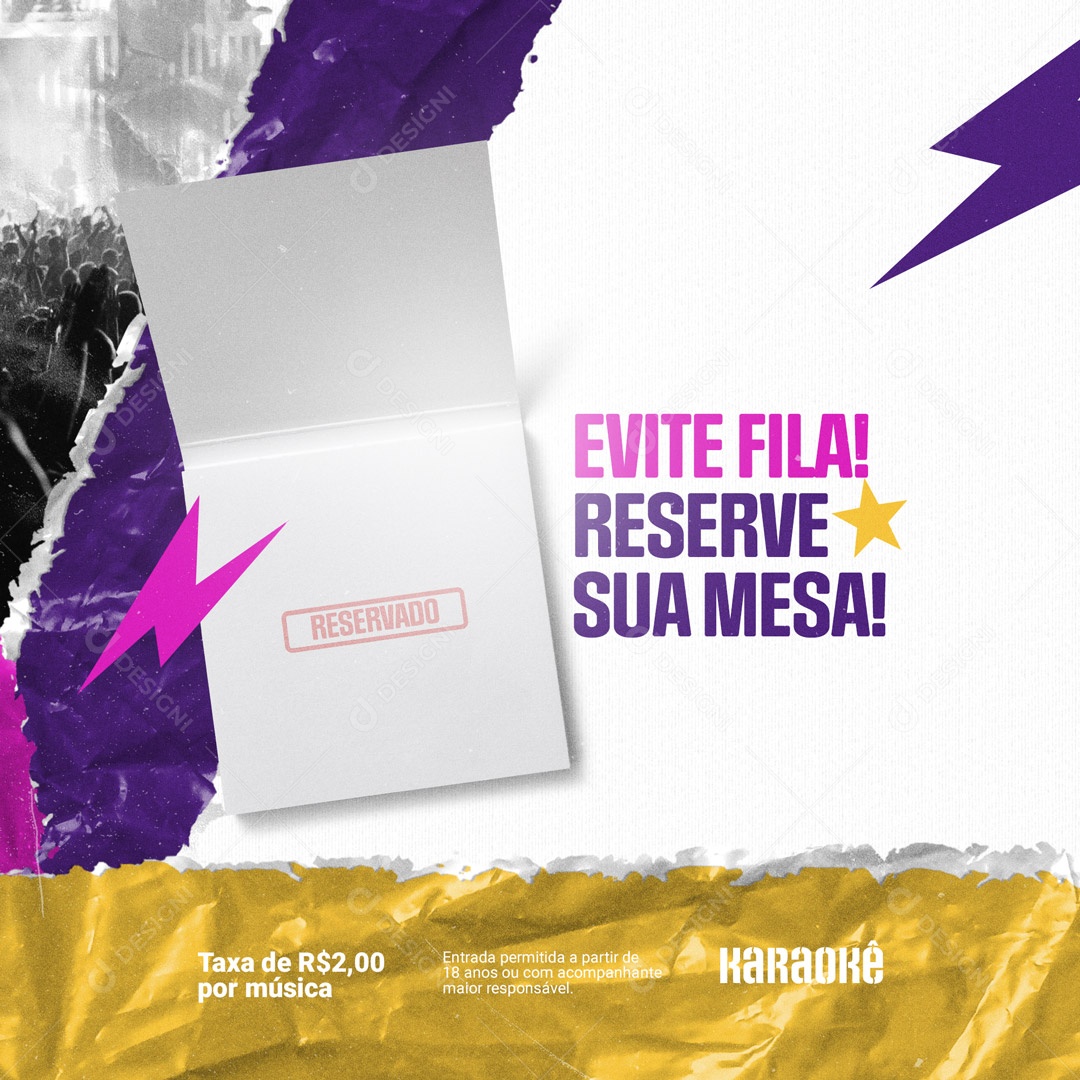 Evite Fila Reserve Sua Mesa Karaokê Social Media PSD Editável