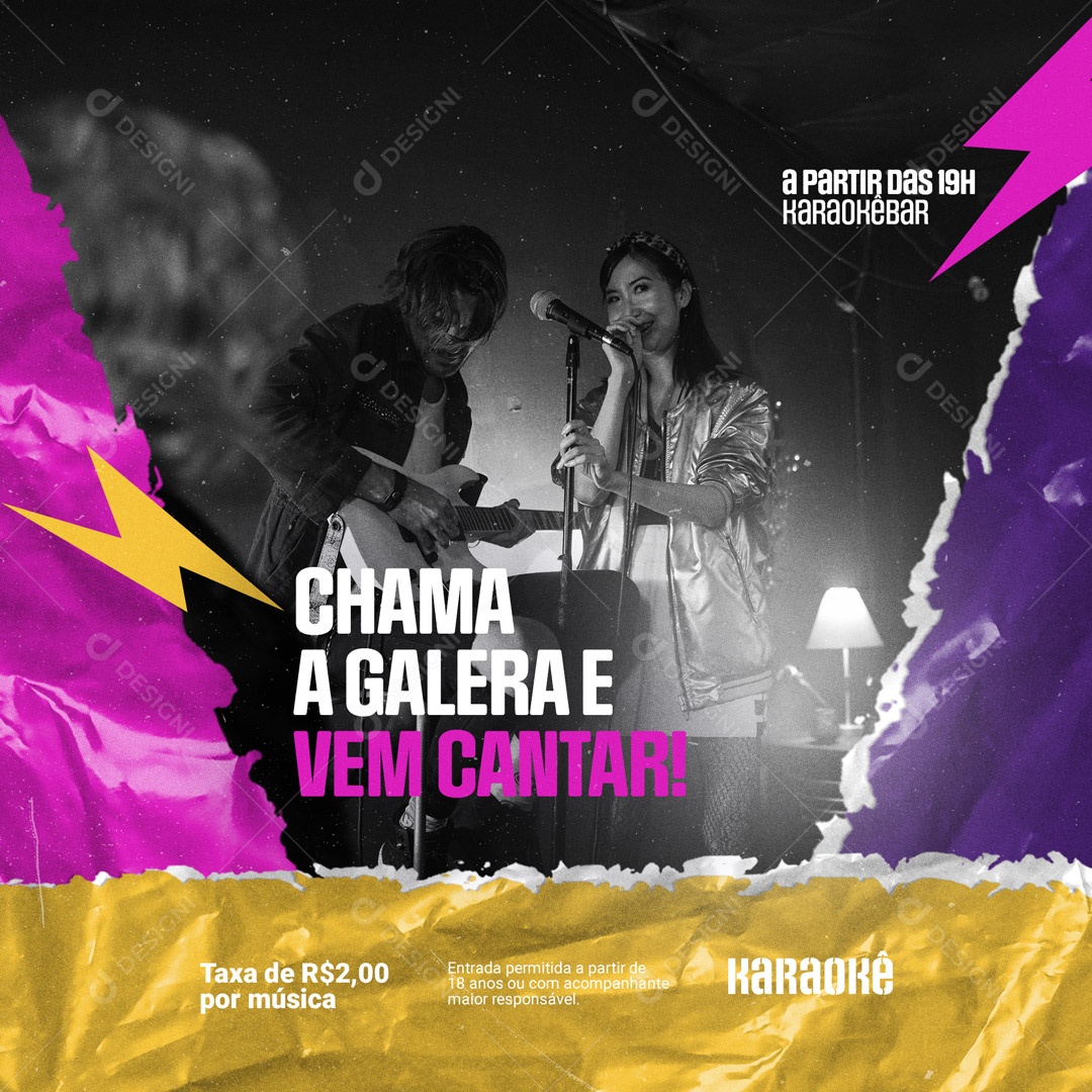 Chama a Galera e Vem Cantar Karaokê Social Media PSD Editável