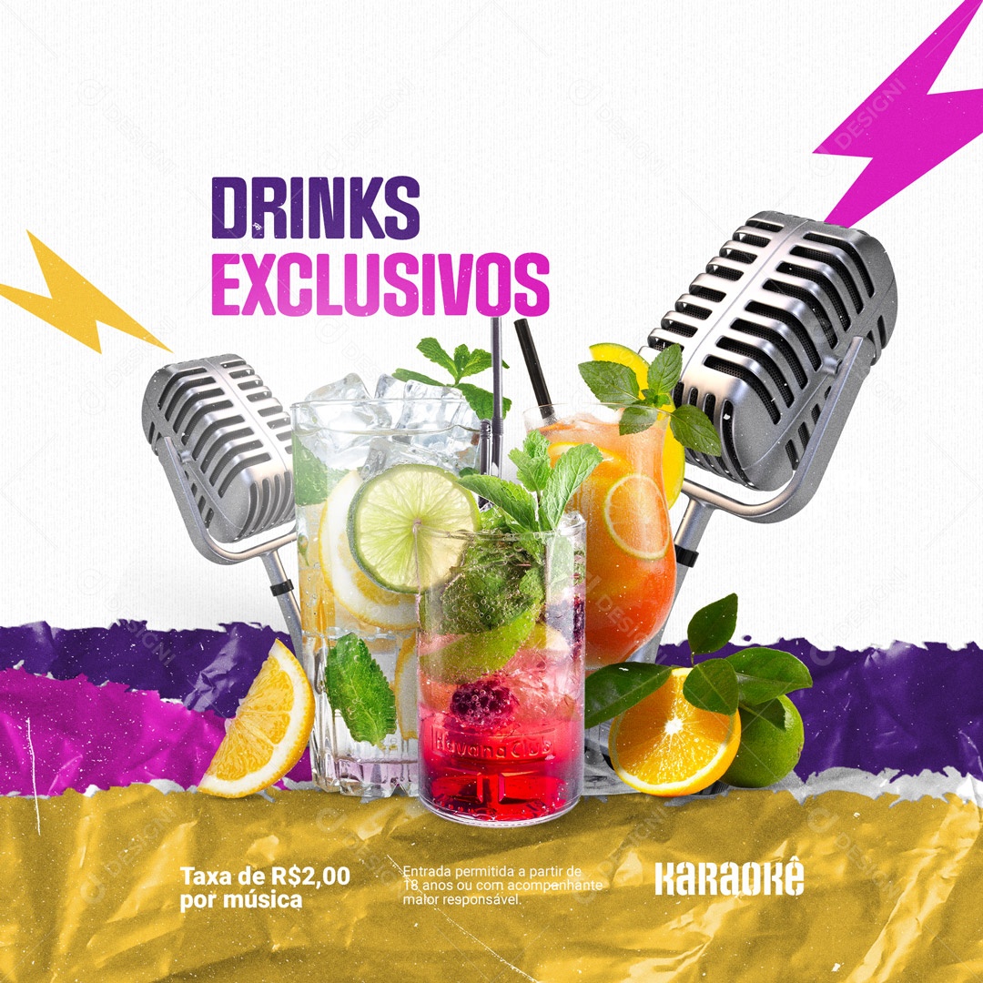 Drinks Exclusivos Karaokê Social Media PSD Editável