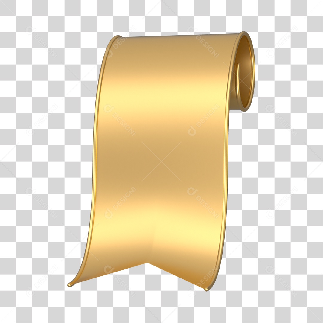Fita Dourada Elemento 3D para Composição PNG Transparente