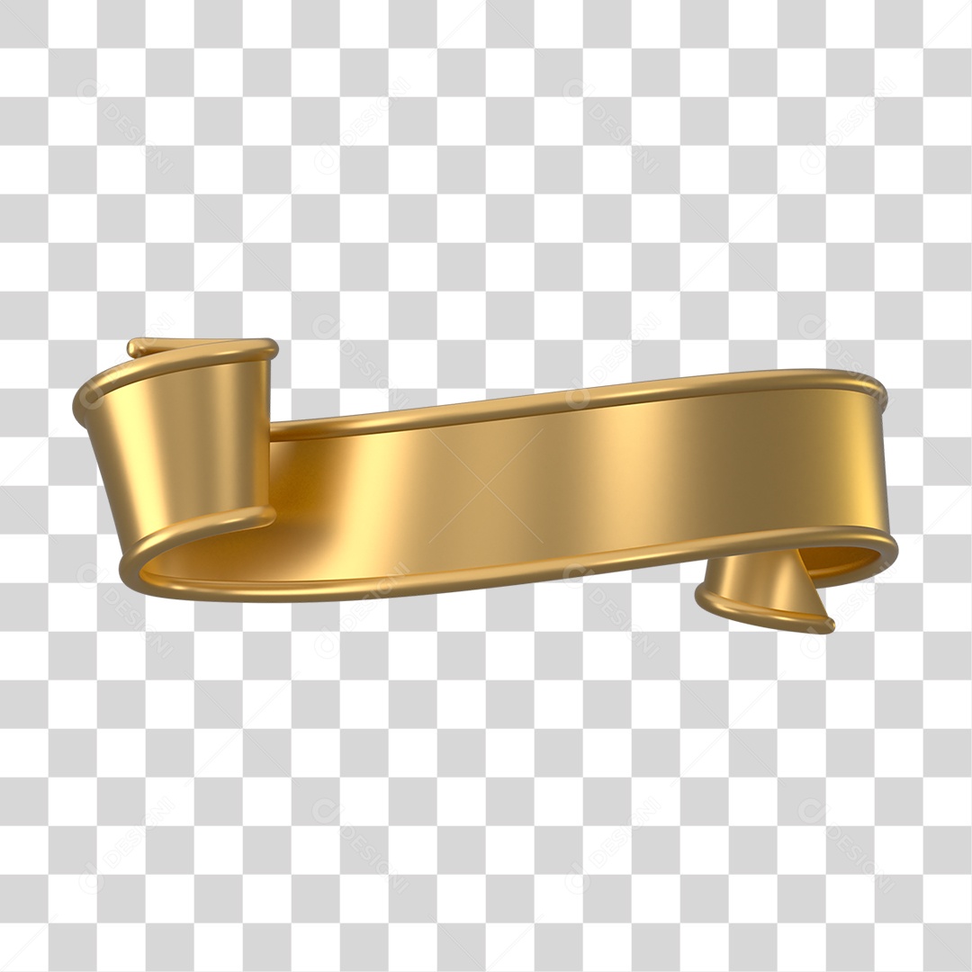 Fita Dourada Elemento 3D para Composição PNG Transparente