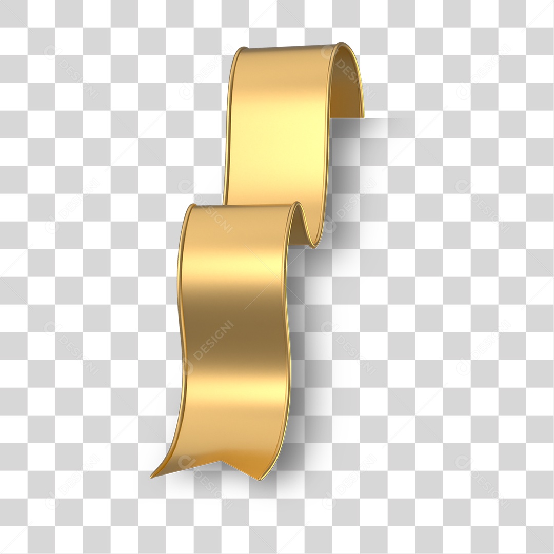 Fita Dourada Elemento 3D para Composição PNG Transparente