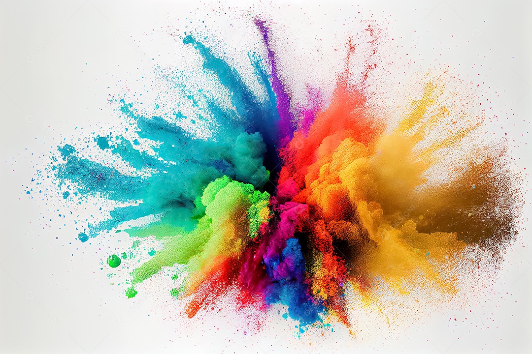 Arco-íris colorido holi tinta explosão de pó de cor isolado fundo panorâmico amplo branco