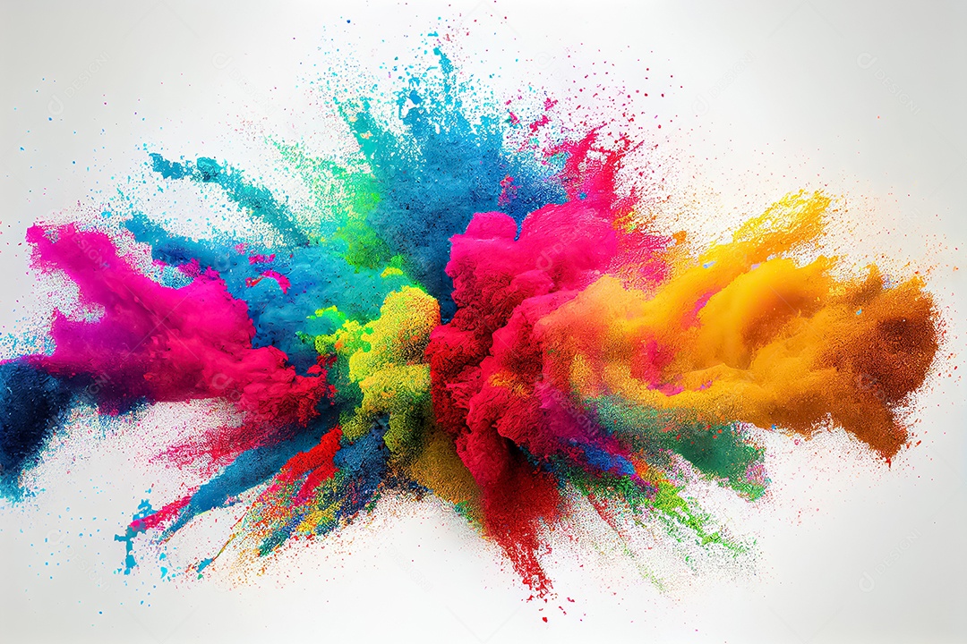 Arco-íris colorido holi tinta explosão de pó de cor isolado fundo panorâmico amplo branco