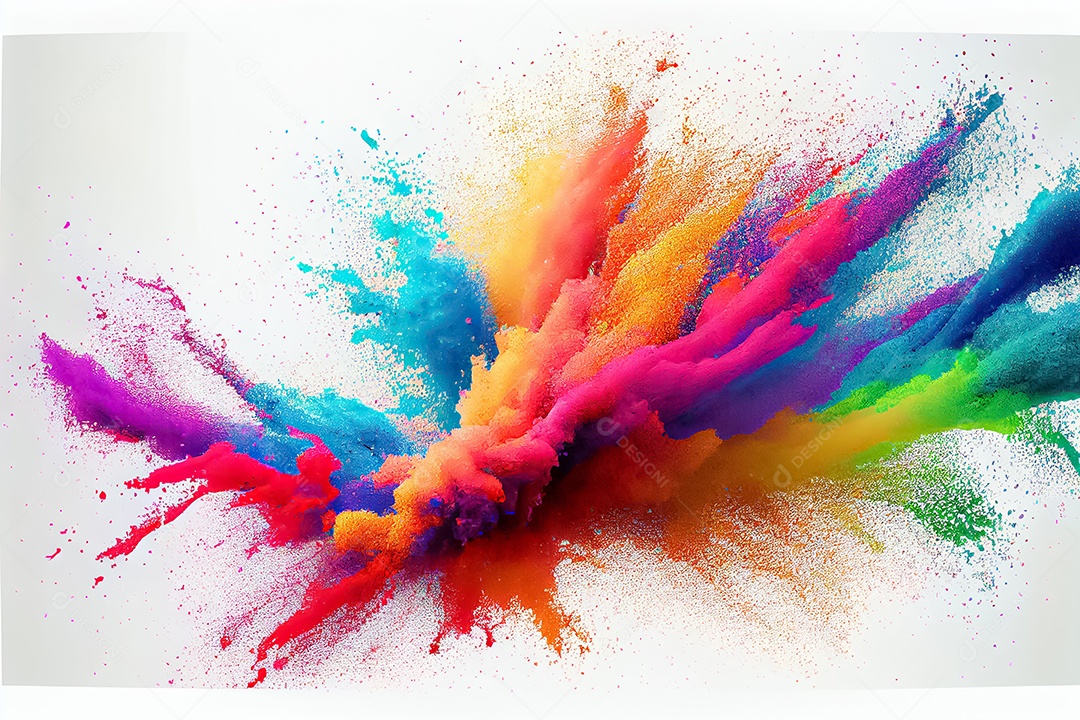 Arco-íris colorido holi tinta explosão de pó de cor isolado fundo panorâmico amplo branco