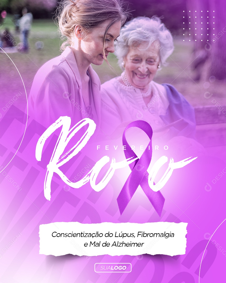 Fevereiro Roxo Mês de Combate ao Lúpus Fibromialgia e Alzheimer Social Media PSD Editável