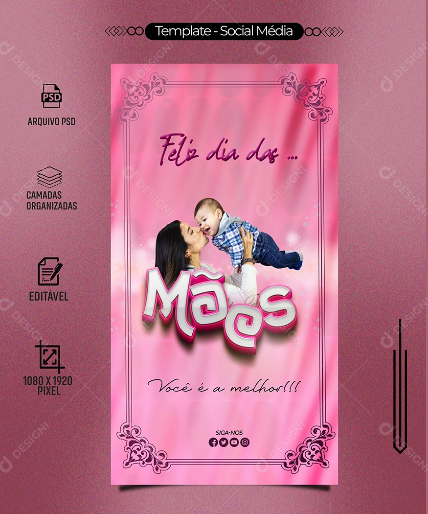 Story Feliz Dia Das Mães Social Media PSD Editável