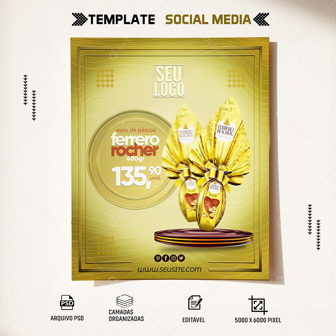 Promoção Ovo de Páscoa Venha Conferir Social Media PSD Editável