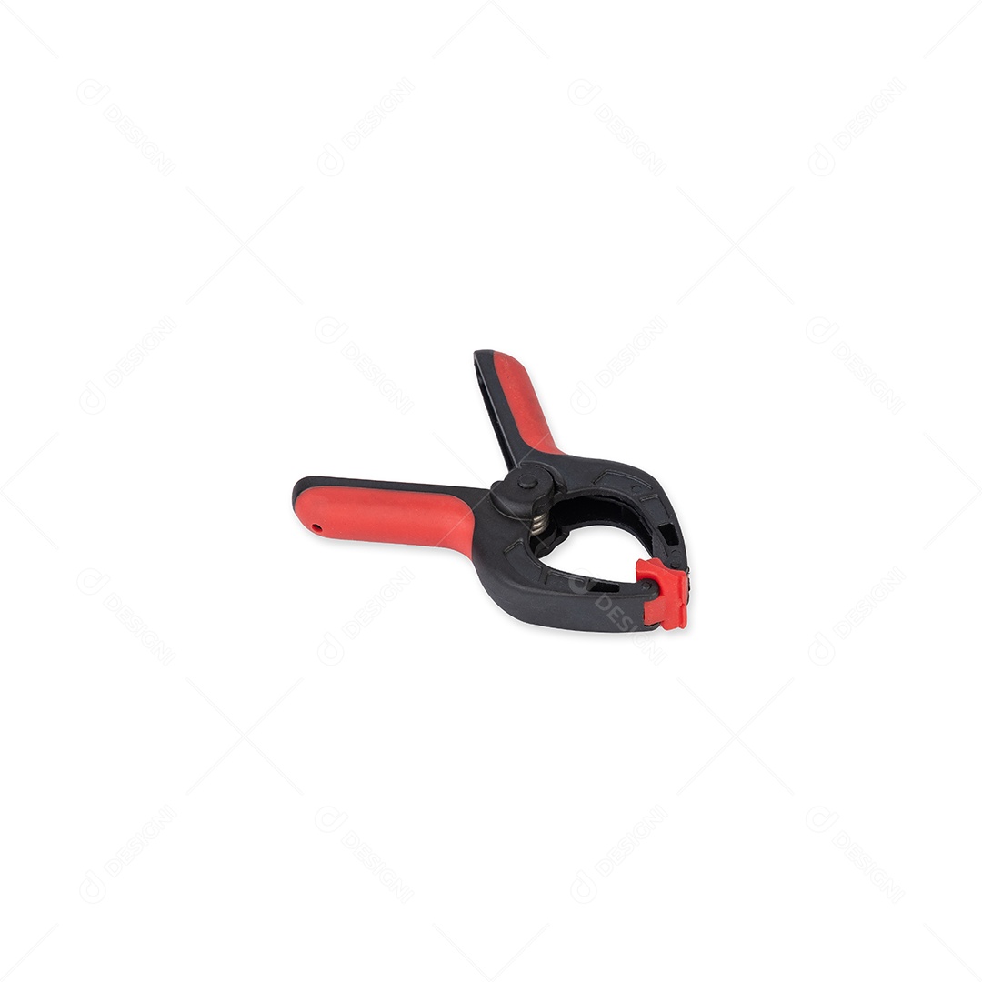 Braçadeira plástica preta e vermelha da mola isolada sobre o fundo branco.