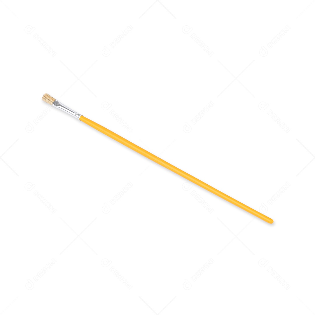 Pincel de pintura amarelo isolado sobre fundo branco.
