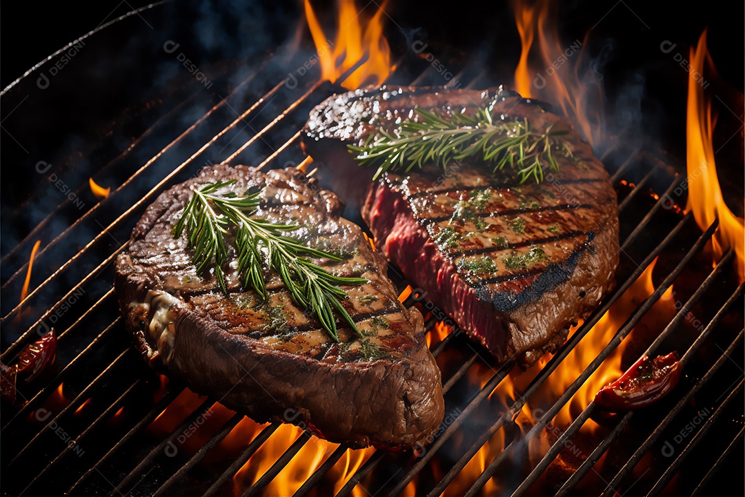 Ilustração de um corte de carne sendo grelhado