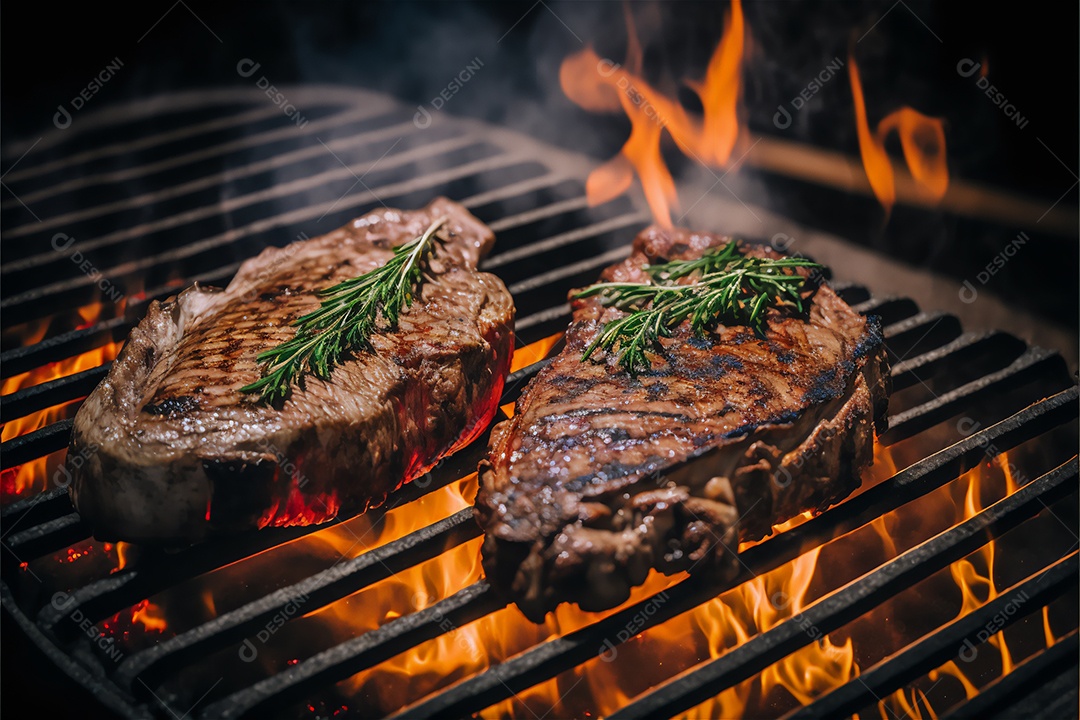 Ilustração de um corte de carne sendo grelhado