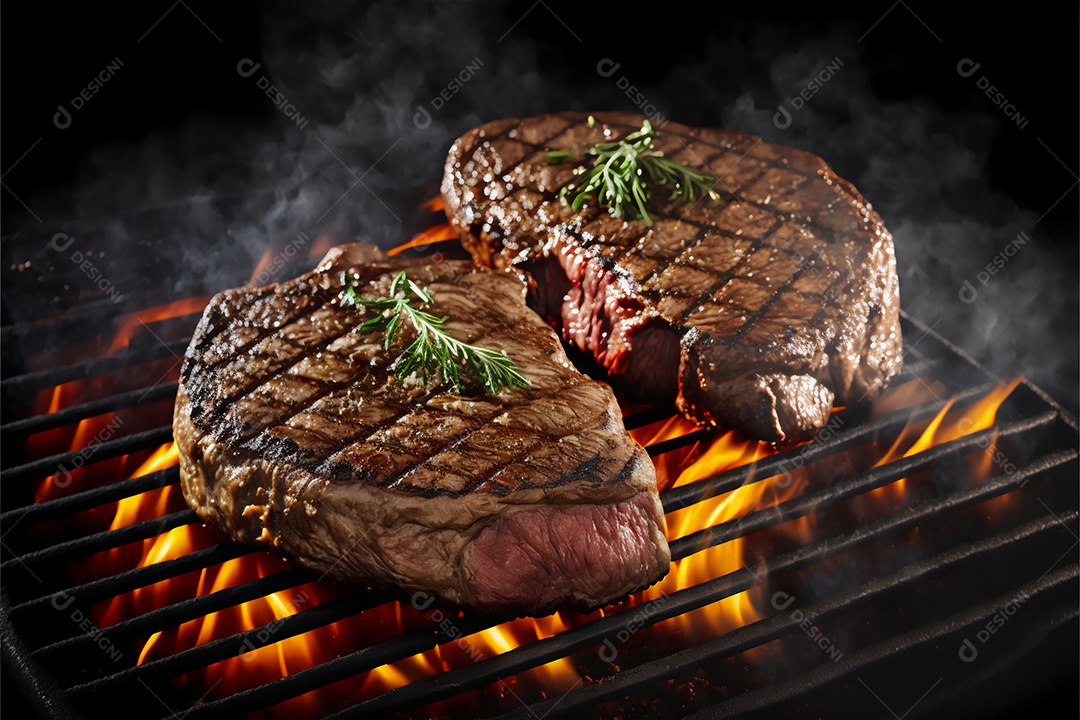 Ilustração de um corte de carne sendo grelhado