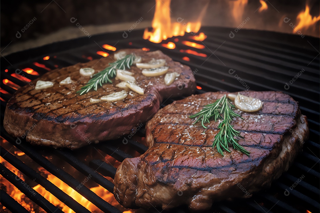 Ilustração de um corte de carne sendo grelhado