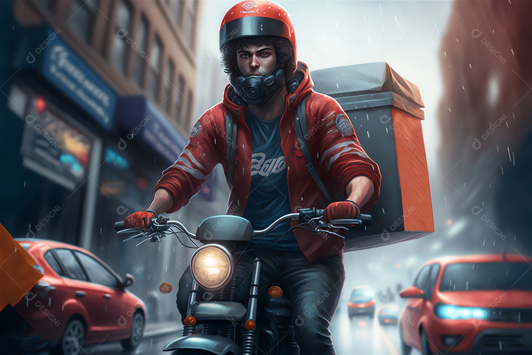 Ilustração de um entregador de delivery de moto