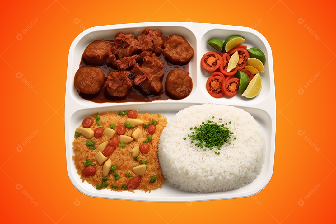 Ilustração de prato feito de comida em fundo laranja