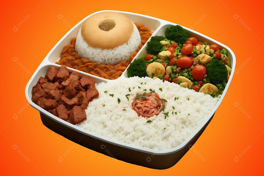 Ilustração de prato feito de comida em fundo laranja