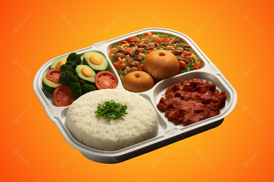 Ilustração de prato feito de comida em fundo laranja