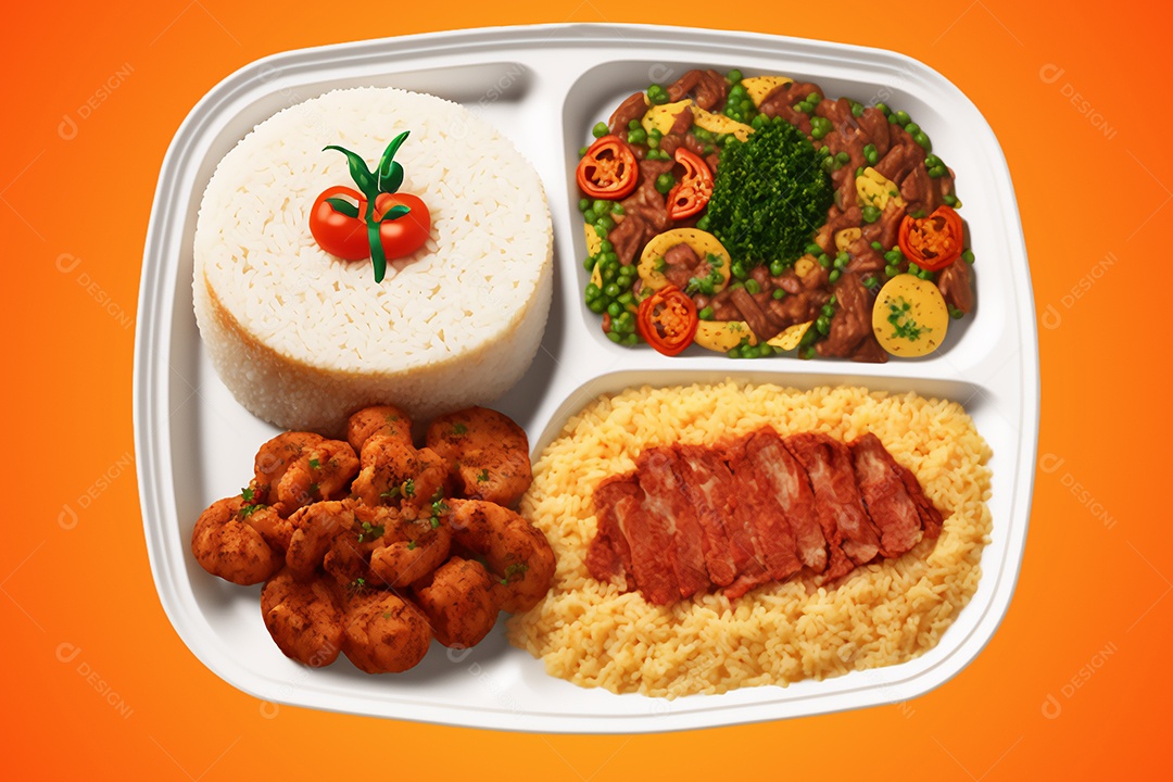 Ilustração de prato feito de comida em fundo laranja