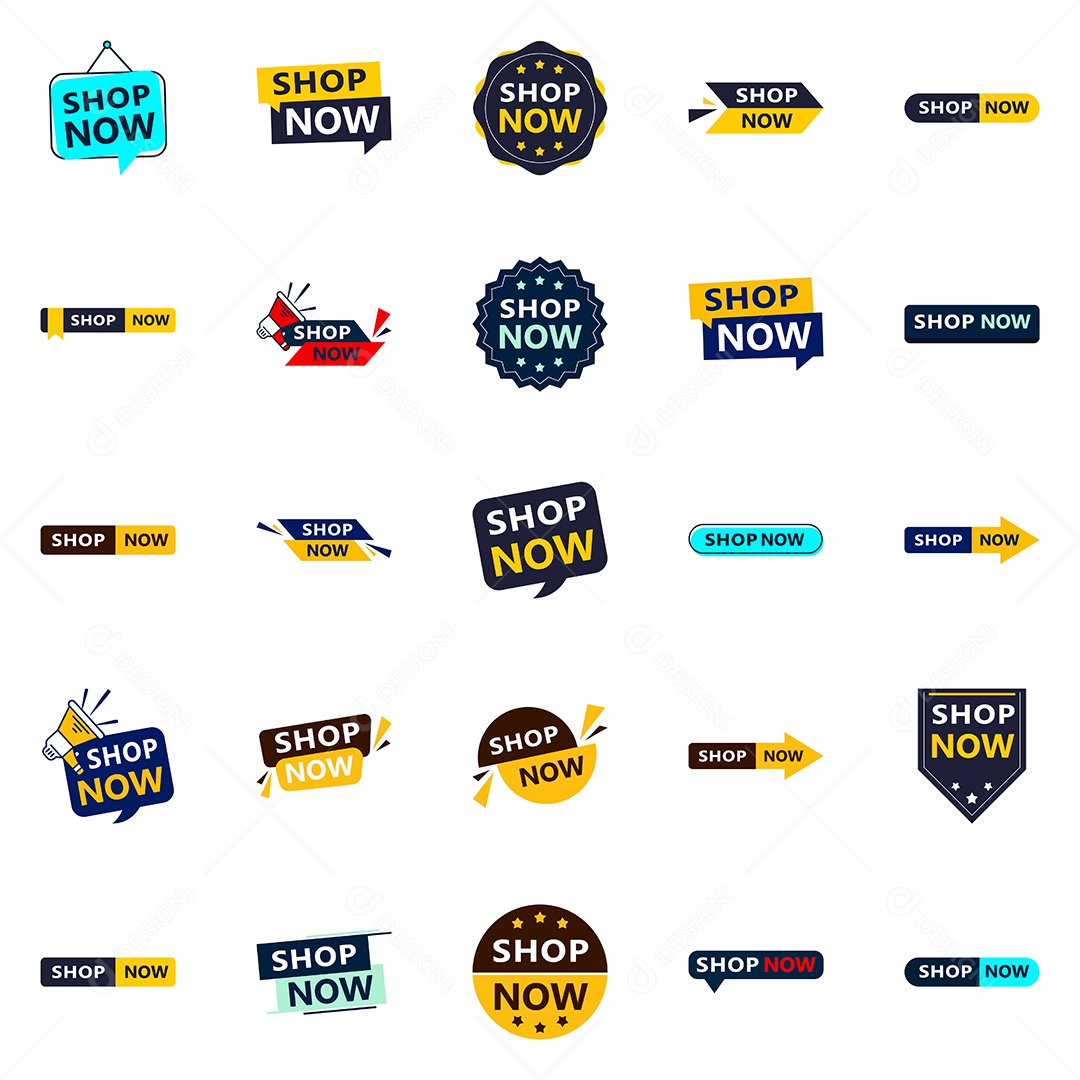 Novo Visual 25 Ícones Shop Now Vetoriais Marca Vetor EPS