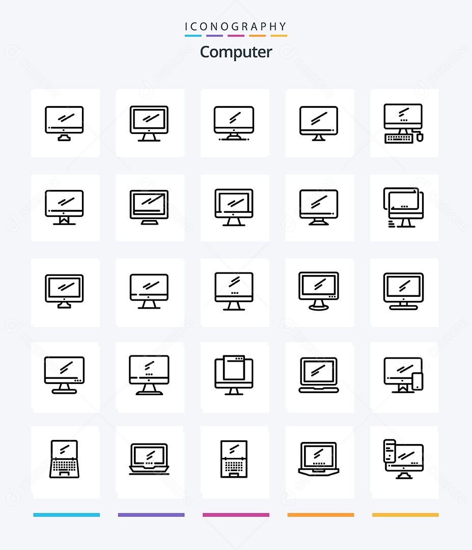 Pacote de Ícones e Elementos de Computador Vetores EPS
