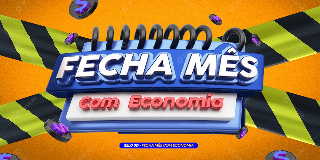 Selo 3D Para Composição Fecha Mês Com Economia PSD