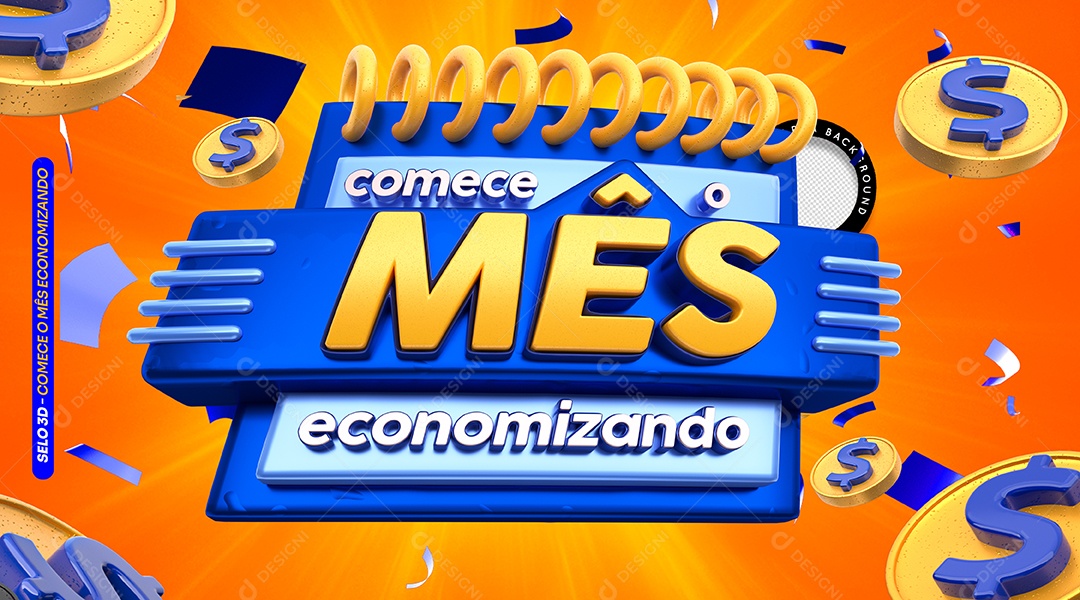 Selo 3D Para Composição Comece Mês Economizando PSD