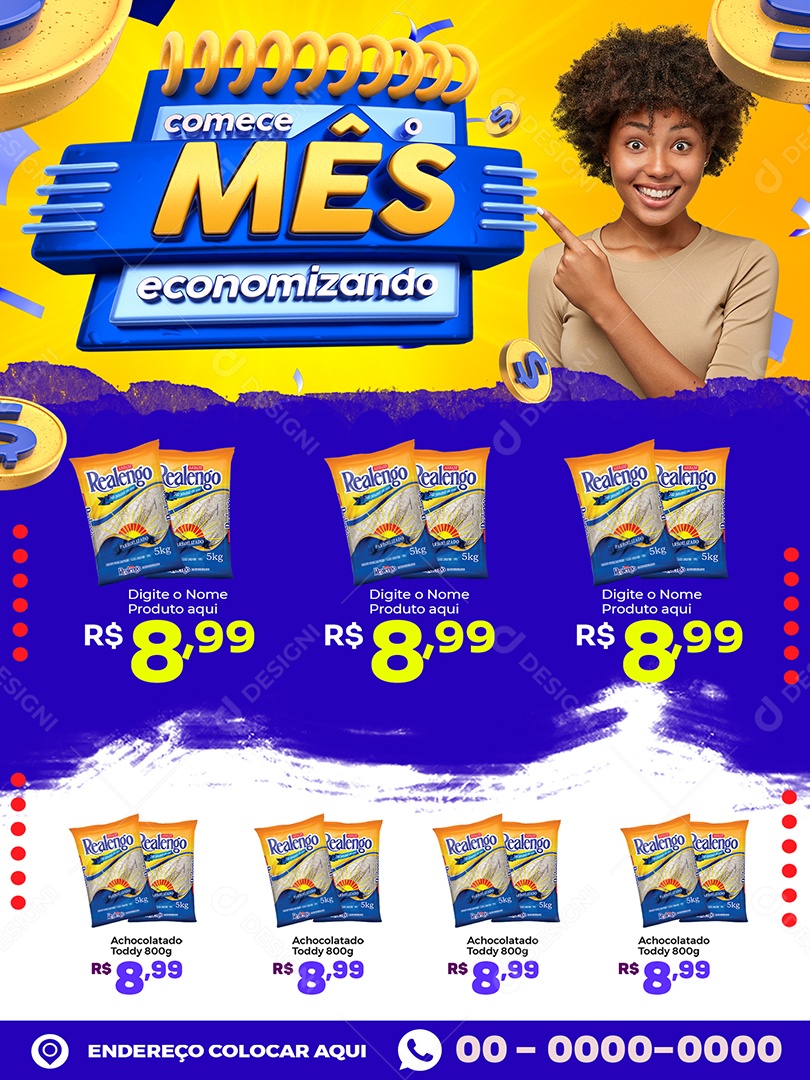 Encarte Comece Mês Economizando Social Media PSD Editável