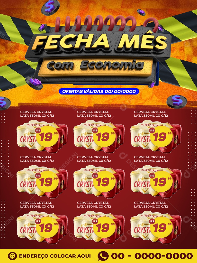 Encarte Fecha Mês Com Economia Social Media PSD Editável