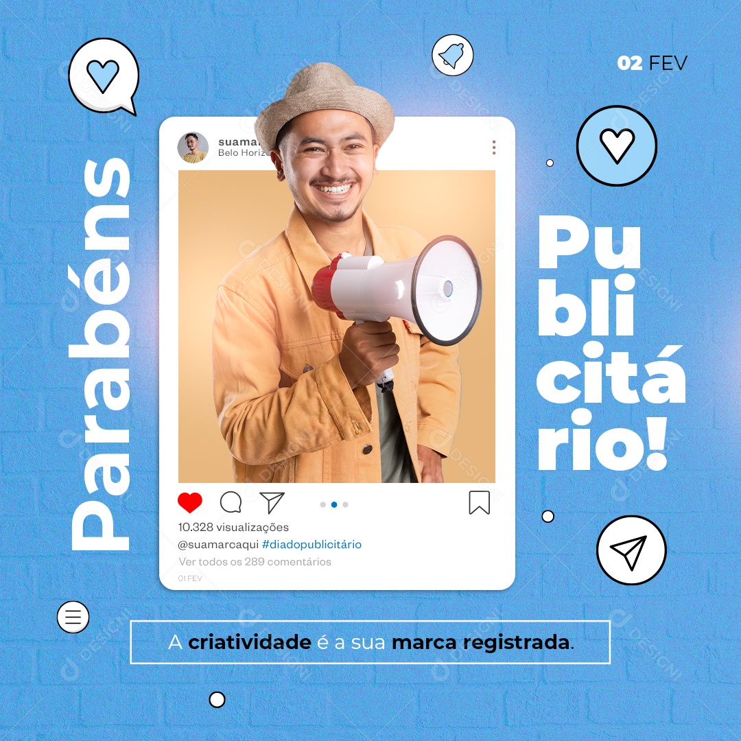 Parabéns Publicitário 02 de Fevereiro a Criatividade é Sua Marca Registrada Social Media PSD Editável