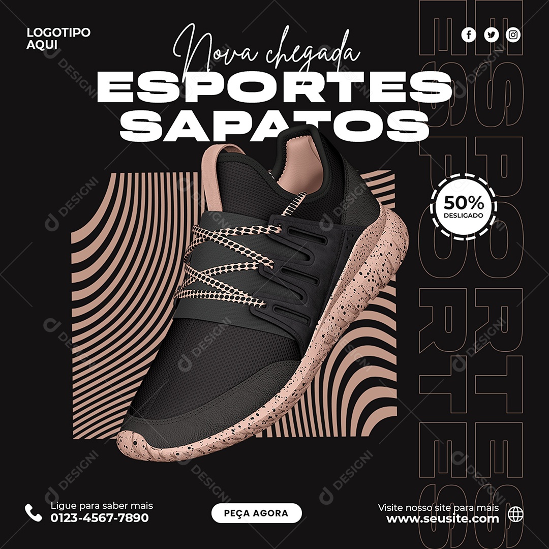 Nova Chegada Sapatos de Esporte Social Media PSD Editável