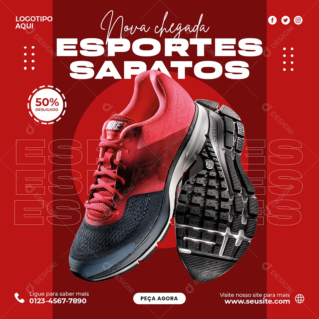 Nova Chegada Sapatos de Esporte Social Media PSD Editável