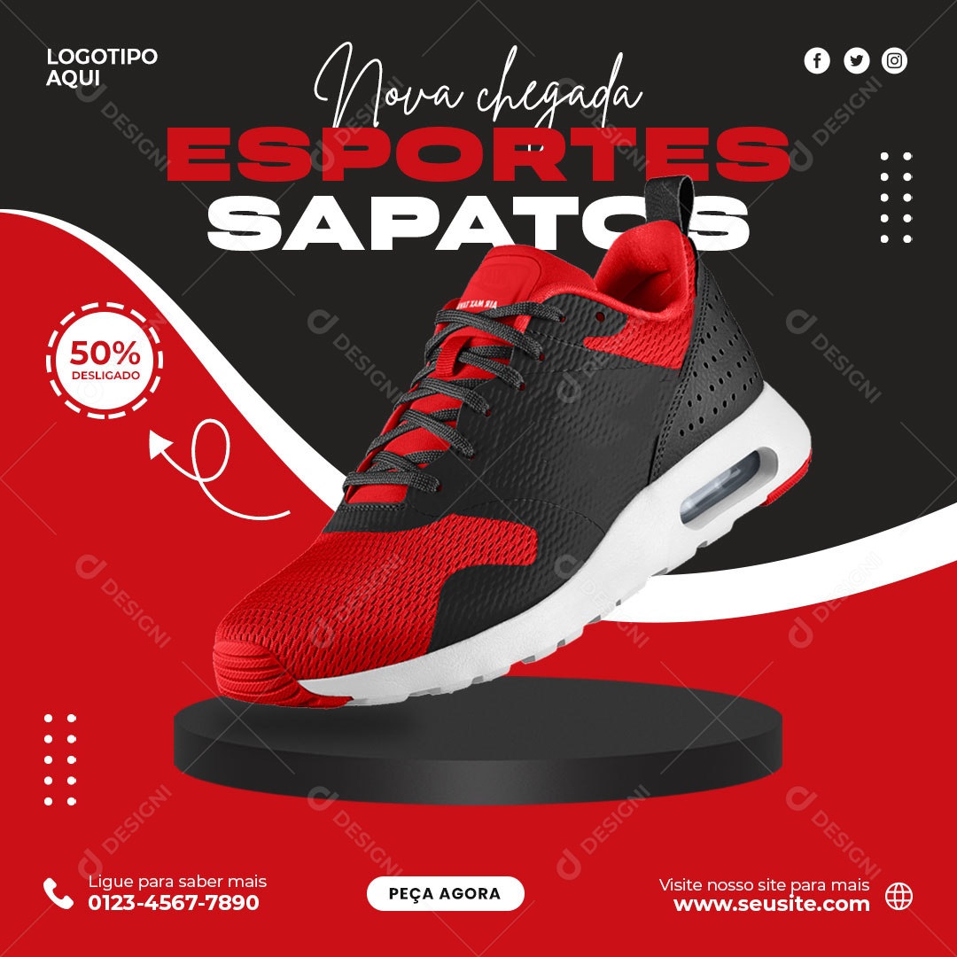 Nova Chegada Sapatos de Esporte Social Media PSD Editável