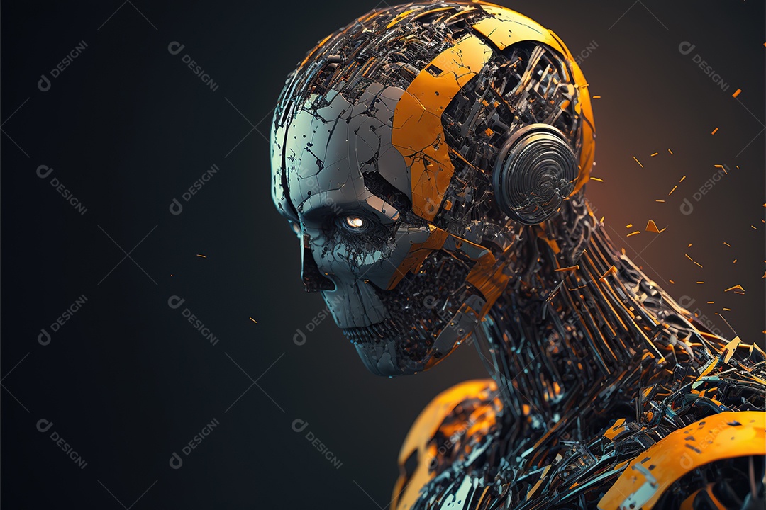 Evolução do robô de inteligência artificial com circuitos expostos. Alta tecnologia futurista. humanóide cibernético