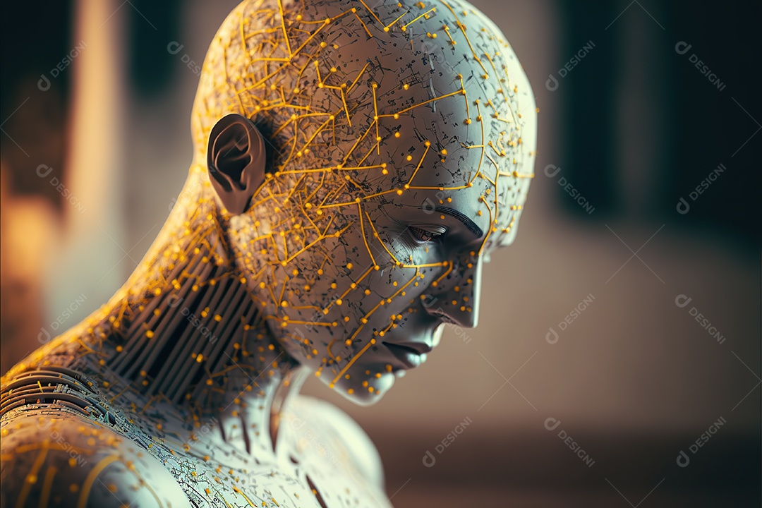 Evolução do robô de inteligência artificial com circuitos expostos. Alta tecnologia futurista. humanóide cibernético