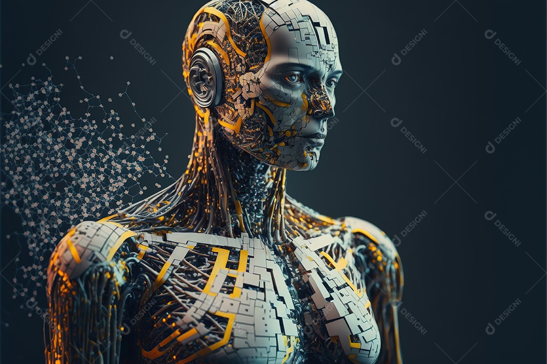 Evolução do robô de inteligência artificial com circuitos expostos. Alta tecnologia futurista. humanóide cibernético