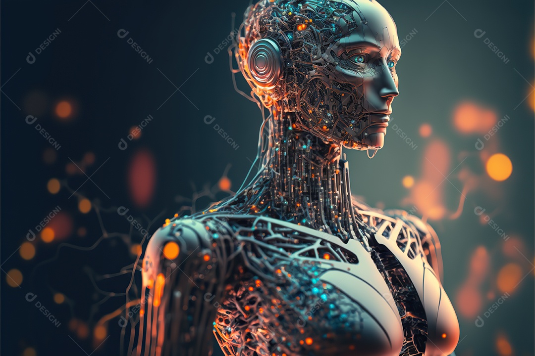 Evolução do robô de inteligência artificial com circuitos expostos. Alta tecnologia futurista. humanóide cibernético