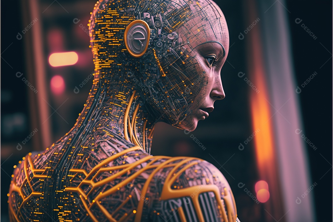 Evolução do robô de inteligência artificial com circuitos expostos. Alta tecnologia futurista. humanóide cibernético