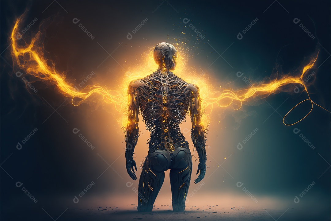 Evolução do robô de inteligência artificial com circuitos expostos. Alta tecnologia futurista. humanóide cibernético