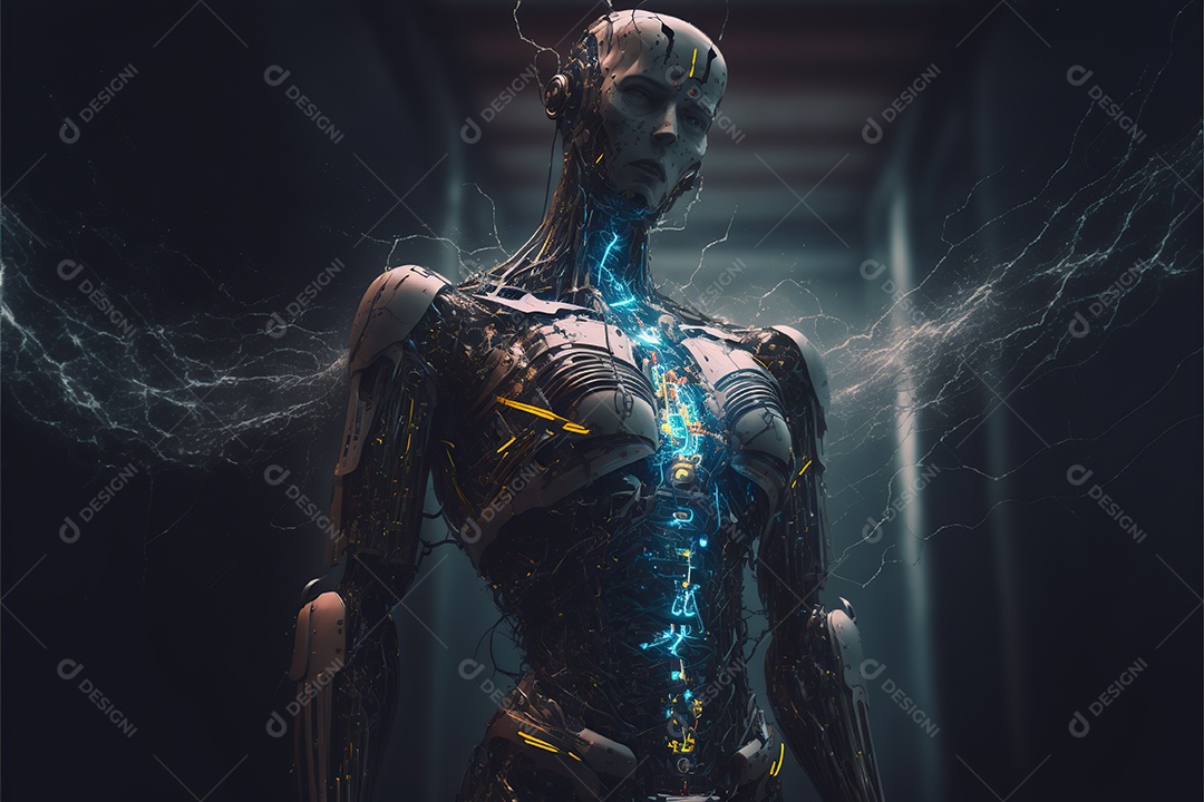 Evolução do robô de inteligência artificial com circuitos expostos. Alta tecnologia futurista. humanóide cibernético