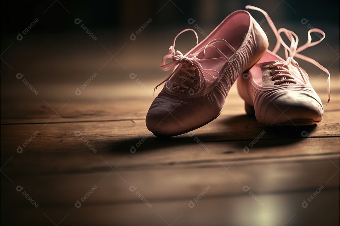 Sapatos de bailarina rosa no chão de madeira. adorável