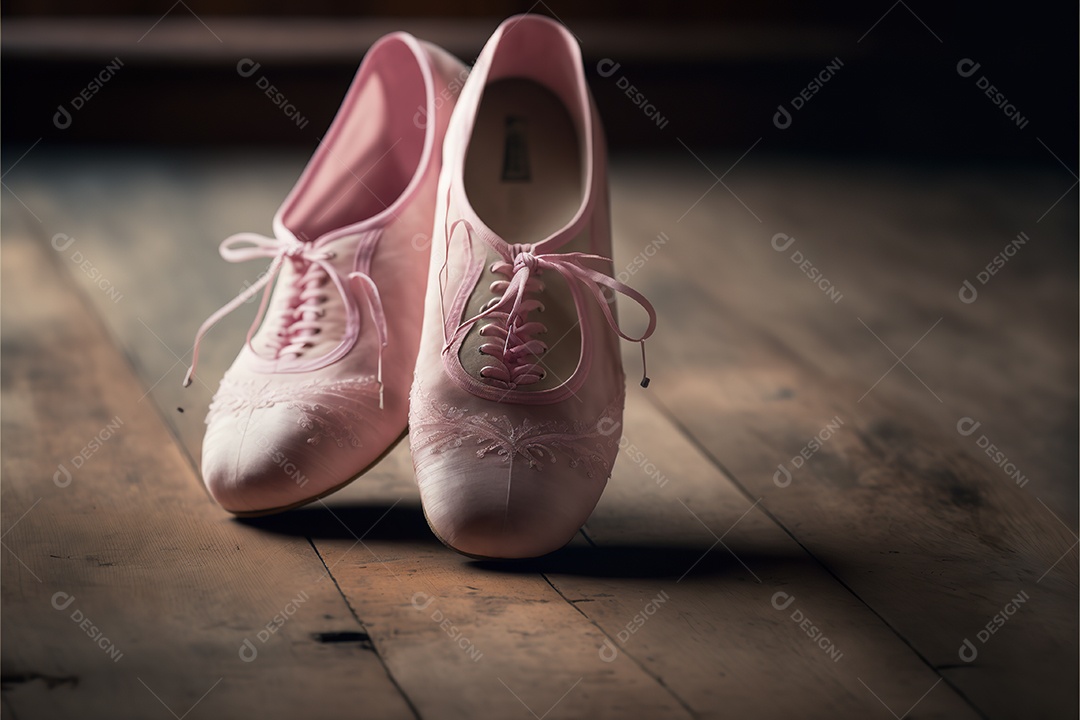 Sapatos de bailarina rosa no chão de madeira. adorável