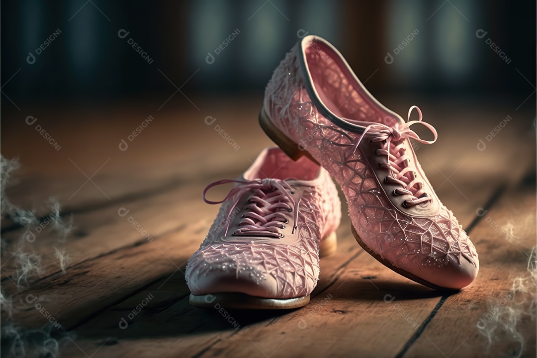 Sapatos de bailarina rosa no chão de madeira. adorável