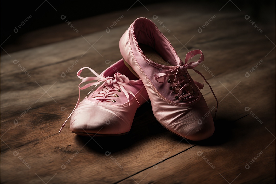 Sapatos de bailarina rosa no chão de madeira. adorável