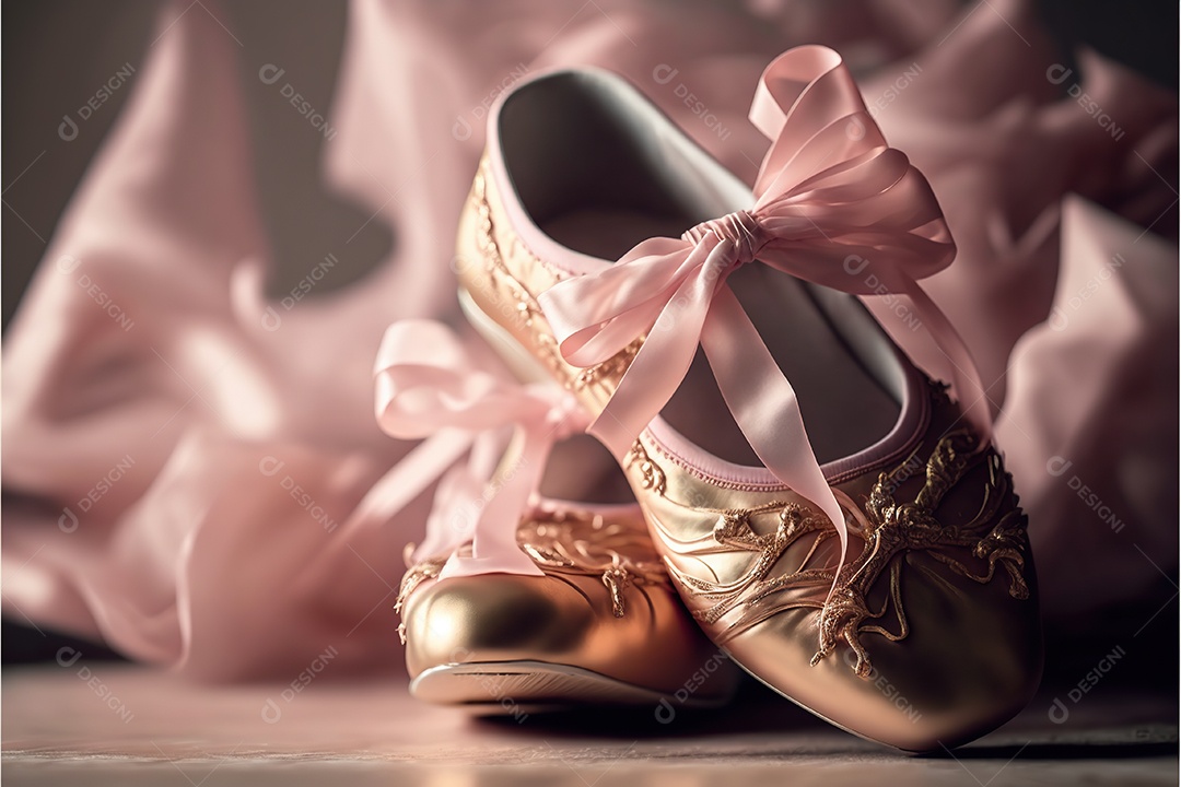 Sapatos de bailarina rosa no chão de madeira. adorável