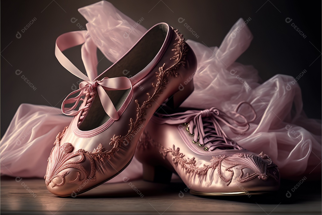 Sapatos de bailarina rosa no chão de madeira. adorável