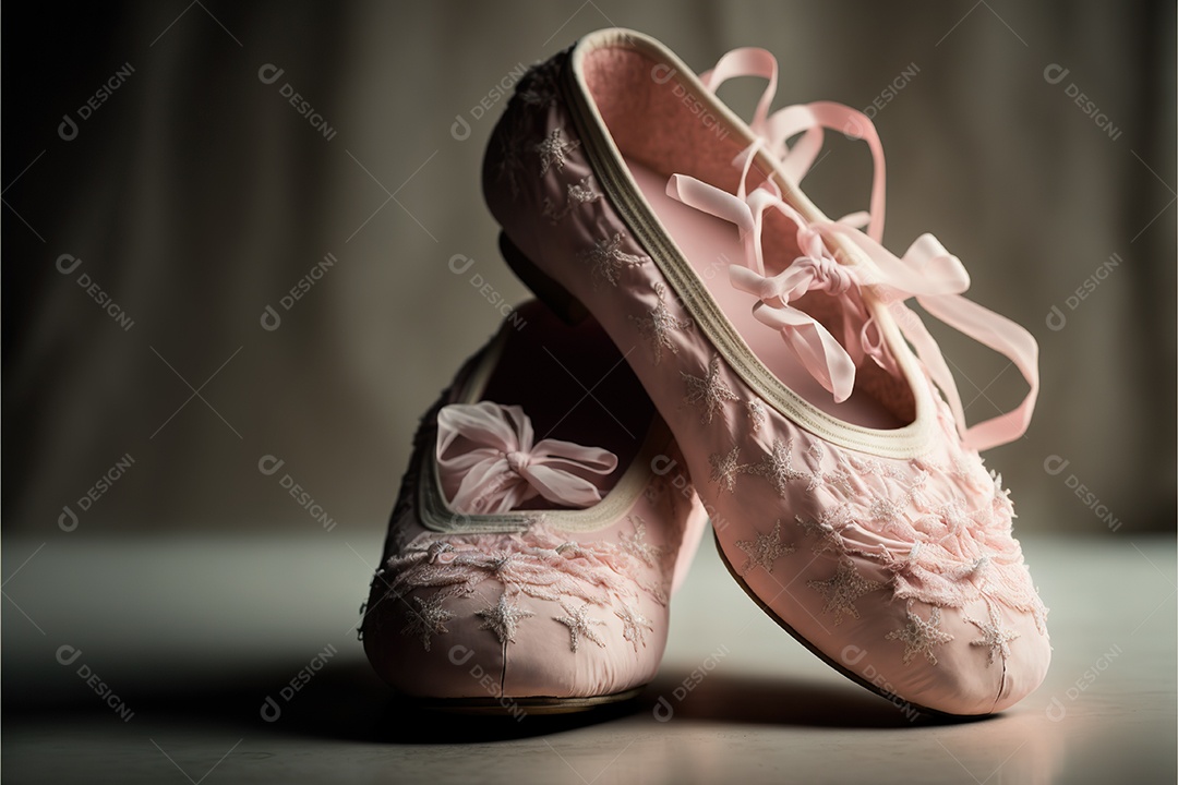 Sapatos de bailarina rosa no chão de madeira. adorável